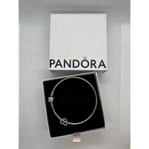 Pandora Sparkling Gold-Plated Barrel Clasp Bangle Bracelet & Open Heart Charm